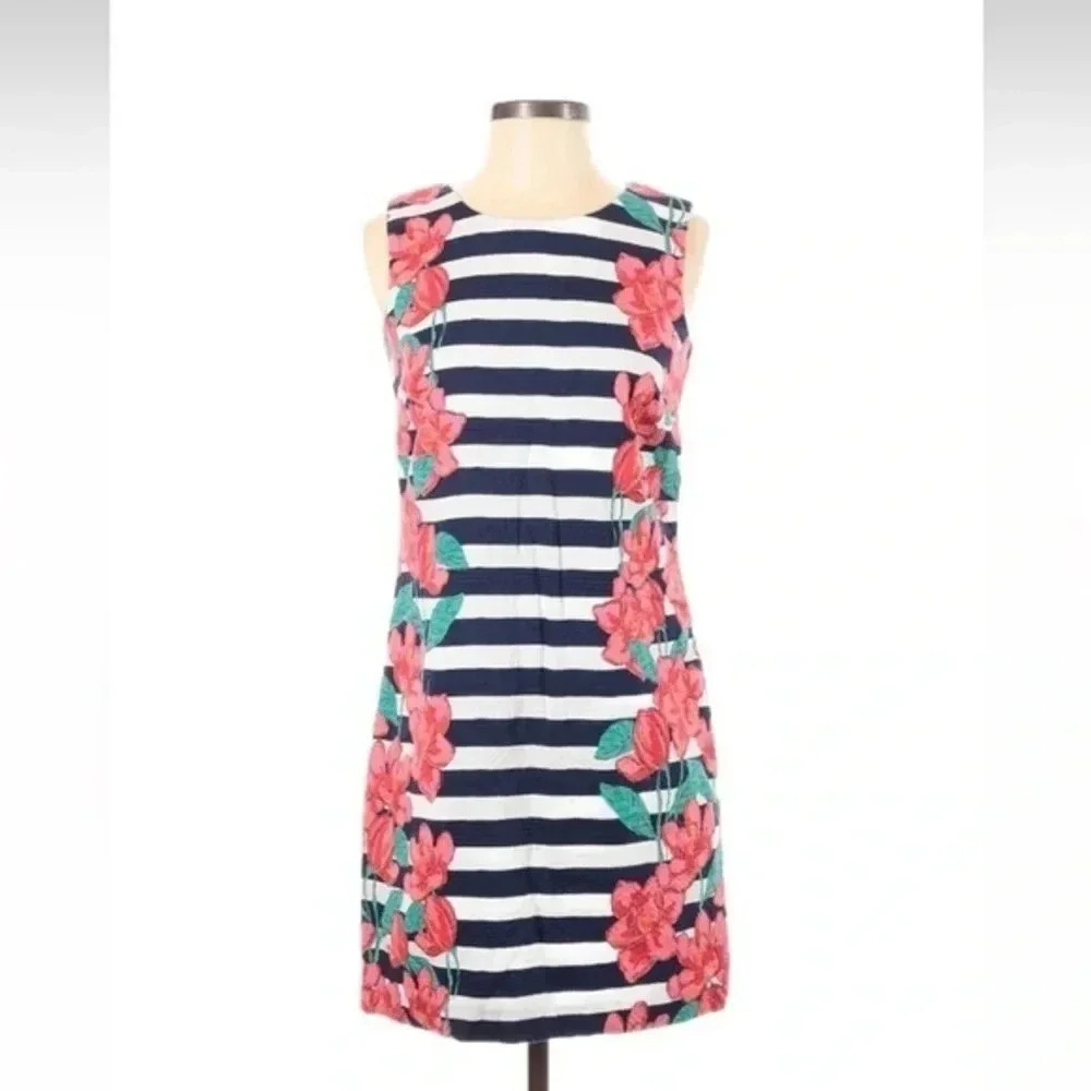 Vineyard Vines Navy Magnolia Stripe Floral Sleeveless Shift Dress Size 0 XS XXS